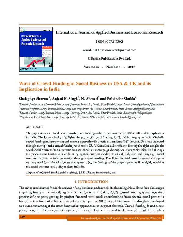 (PDF) Wave of Crowd Funding in Social Business in USA & UK and its ...