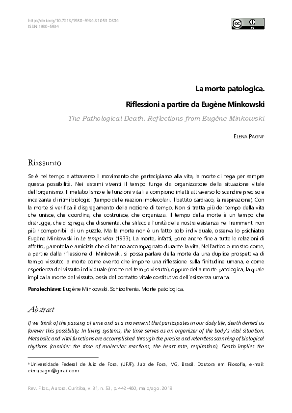 (PDF) La morte patologica. Riflessioni a partire da Eugène Minkowski ...
