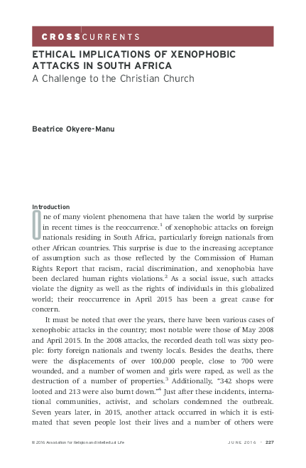 (PDF) ETHICAL IMPLICATIONS OF XENOPHOBIC ATTACKS IN SOUTH AFRICA A ...