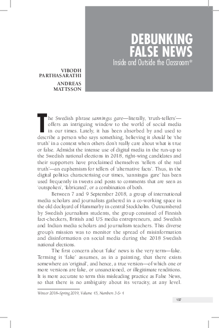 (PDF) Debunking False News Inside & Outside the Classroom