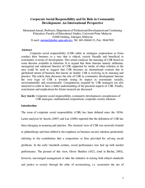 (DOC) Corporate Social Responsibility and Its Role in Community ...