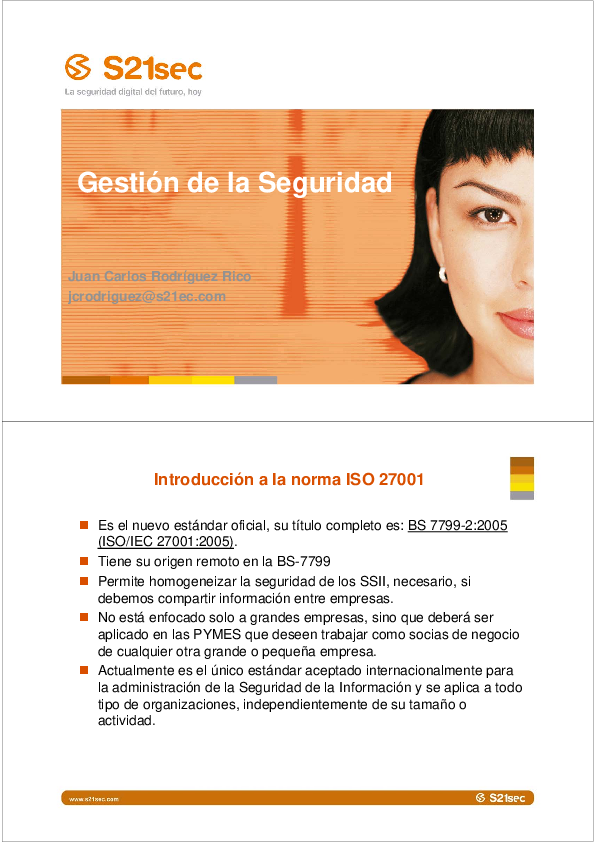 (PDF) Gestión de la Seguridad Introducción a la norma ISO 27001