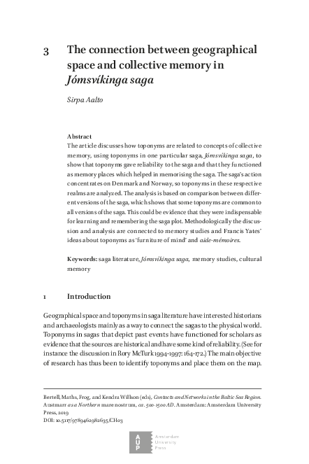 3 The connection between geographical space and collective memory in Jómsvíkinga saga