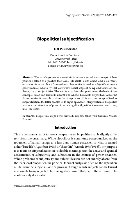 (PDF) Biopolitical subjectification