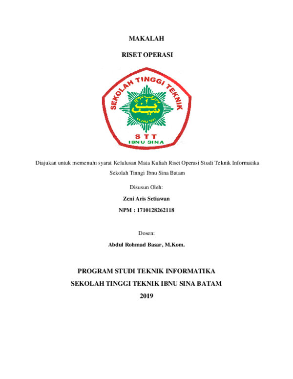 (DOC) MAKALAH RISET OPERASI PROGRAM STUDI TEKNIK INFORMATIKA SEKOLAH ...