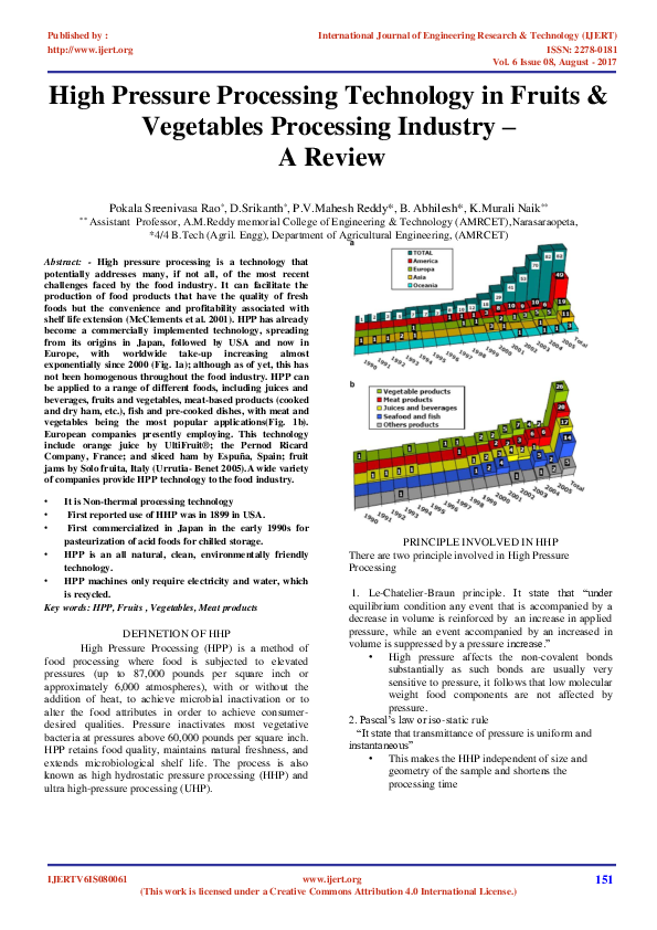 (PDF) IJERTHigh Pressure Processing Technology in Fruits & Vegetables