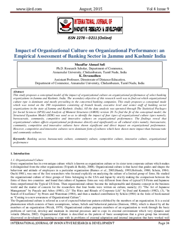 (PDF) Impact of Organizational Culture on Organizational Performance