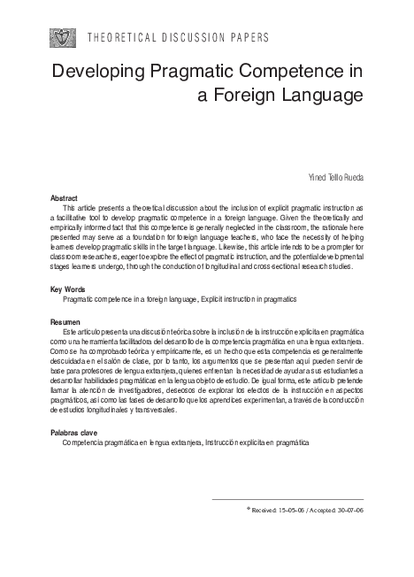 (PDF) Developing Pragmatic Competence in a Foreign Language
