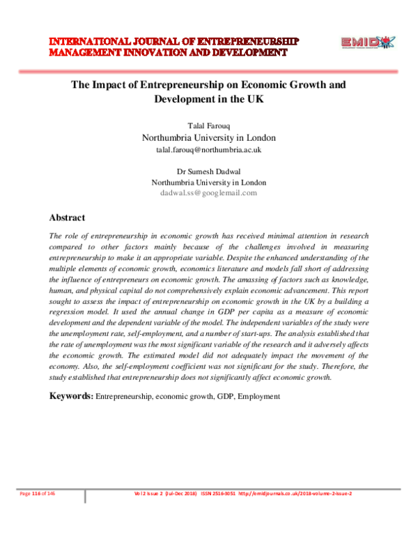 (PDF) The Impact of Entrepreneurship on Economic Growth and Development ...