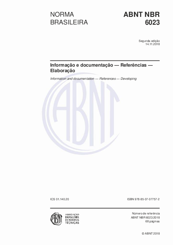 (PDF) ABNT NBR 6023 Informação e documentação -Referências - Elaboração ...