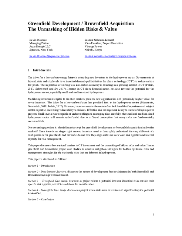 (PDF) Greenfield Development / Brownfield Acquisition The Unmasking of