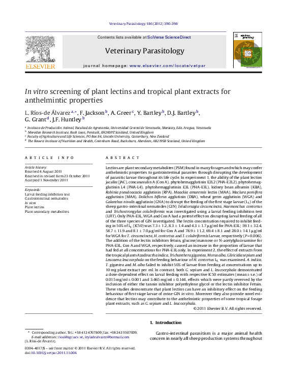 (PDF) In vitro screening of plant lectins and tropical plant extracts ...