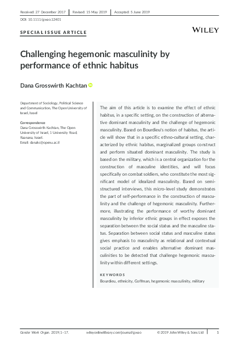 (PDF) Challenging hegemonic masculinity by performance of ethnic habitus
