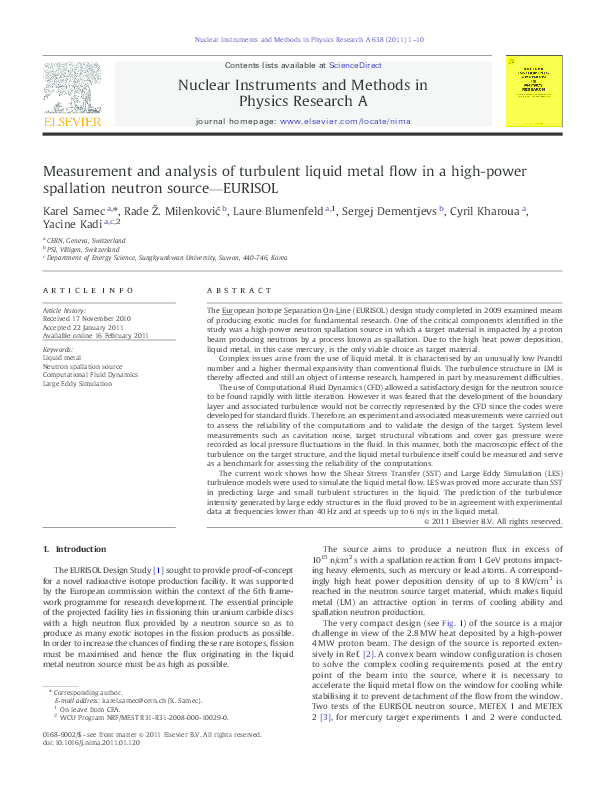(PDF) Measurement and analysis of turbulent liquid metal flow in a high ...