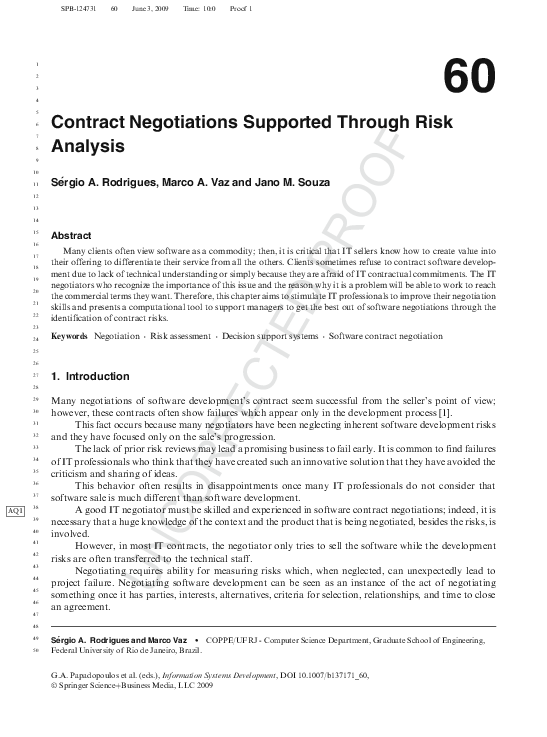 (PDF) Contract Negotiations Supported Through Risk Analysis