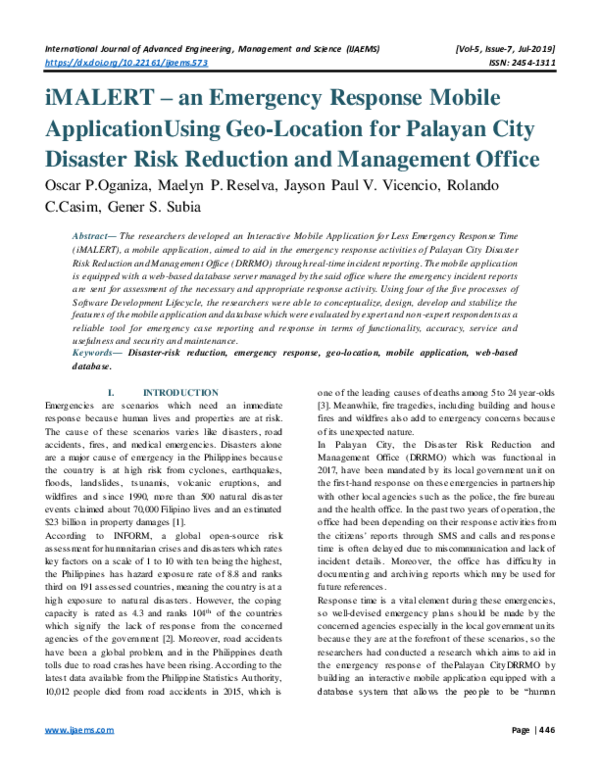Pdf Imalert An Emergency Response Mobile Applicationusing Geo