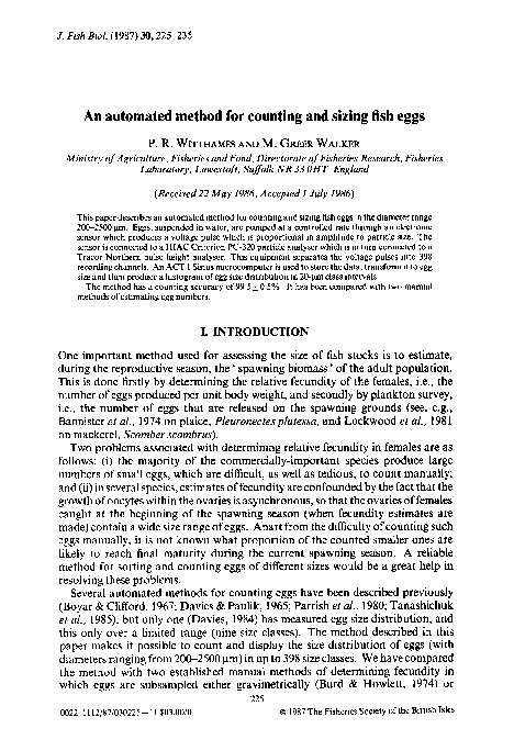 (PDF) An automated method for counting and sizing fish eggs