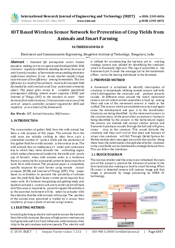 (PDF) IRJET- IOT Based Wireless Sensor Network for Prevention of Crop ...