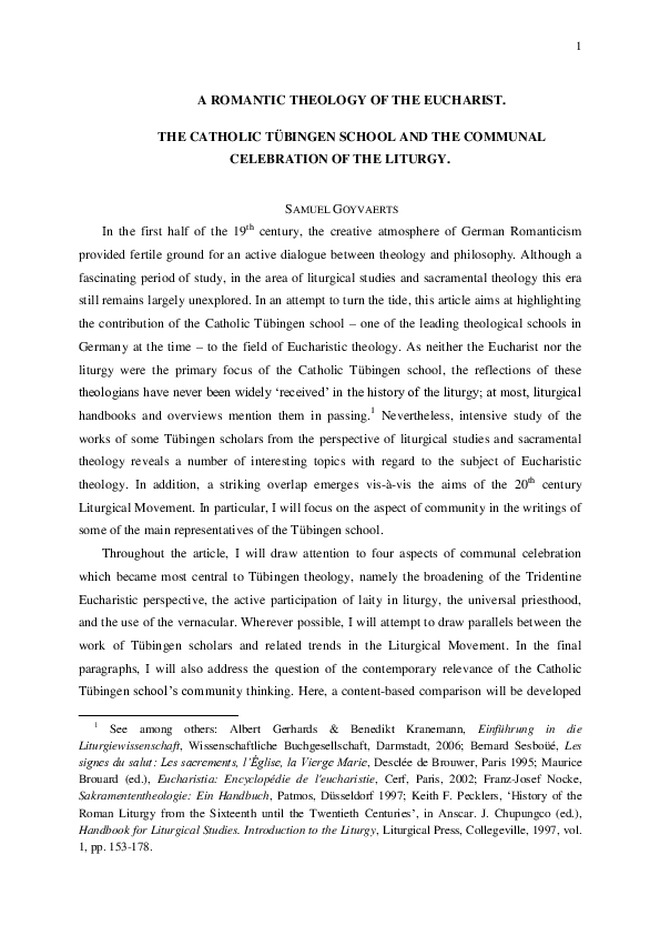 (PDF) A Romantic Theology of the Eucharist The Catholic Tübingen