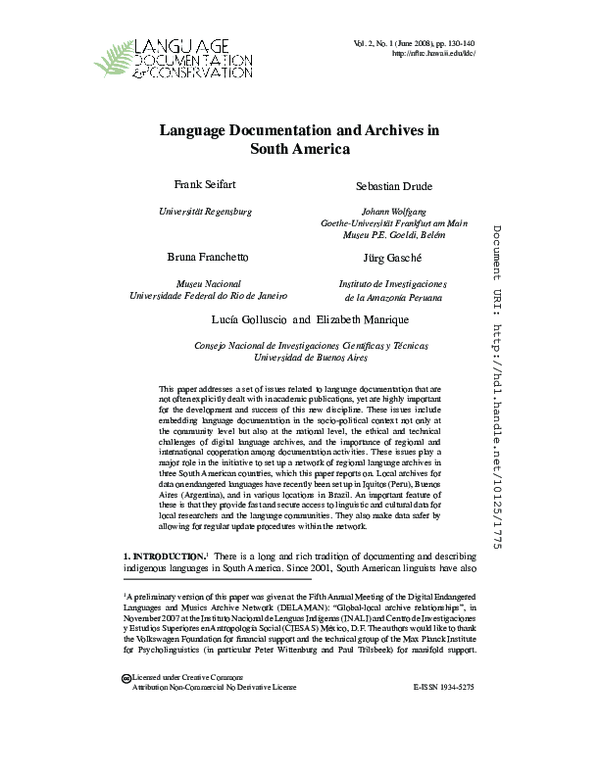 (PDF) Language Documentation and Archives in South America
