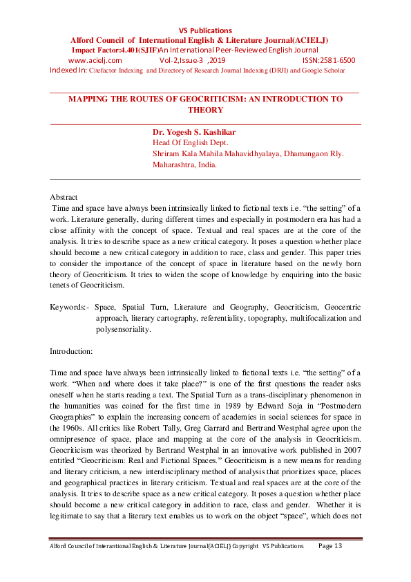 (PDF) MAPPING THE ROUTES OF GEOCRITICISM- AN INTRODUCTION TO THEORY
