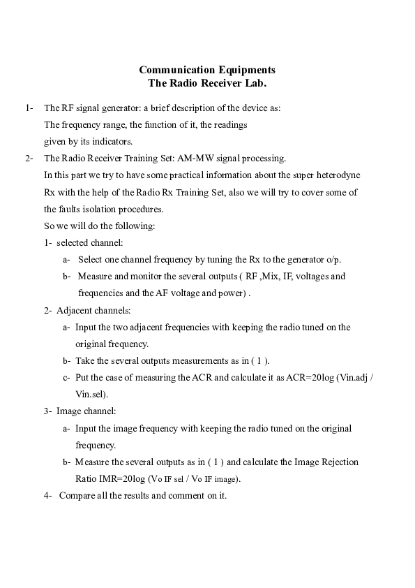 (DOC) Communication Equipments The Radio Receiver Lab Mohammed Blaou