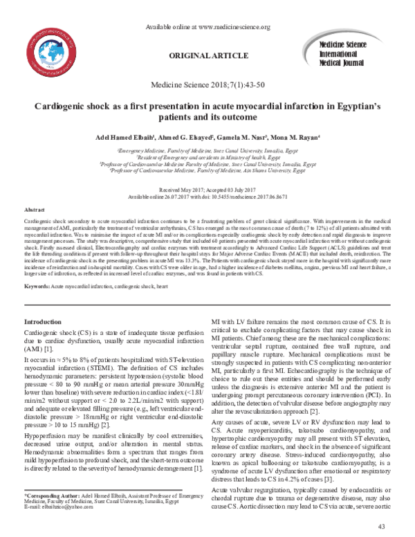 (PDF) Cardiogenic shock as a first presentation in acute myocardial ...