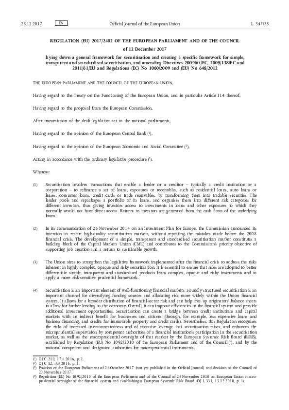 (PDF) Securitisation Regulation