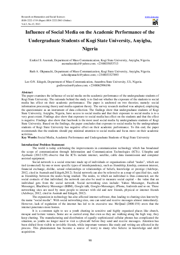 (PDF) Influence of Social Media on the Academic Performance of the