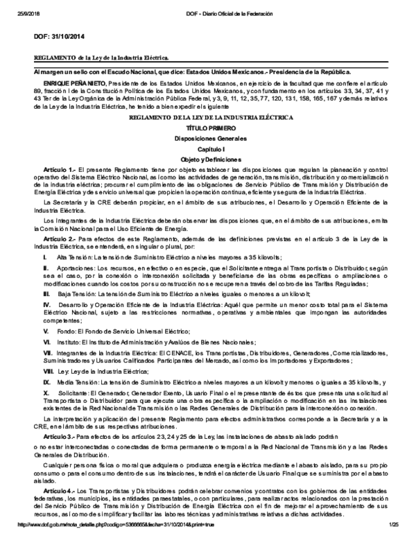 (PDF) . RLIE-Reglamento de Ley de la Industria Eléctrica (RLIE)