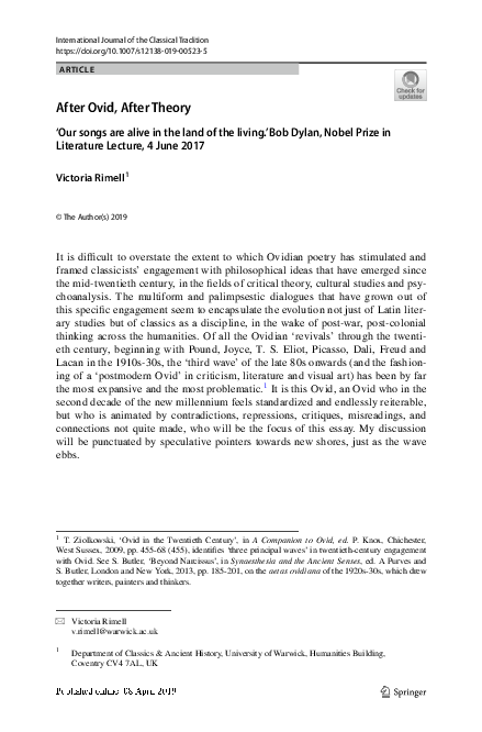 (PDF) After Ovid After Theory International Journal of the Classical