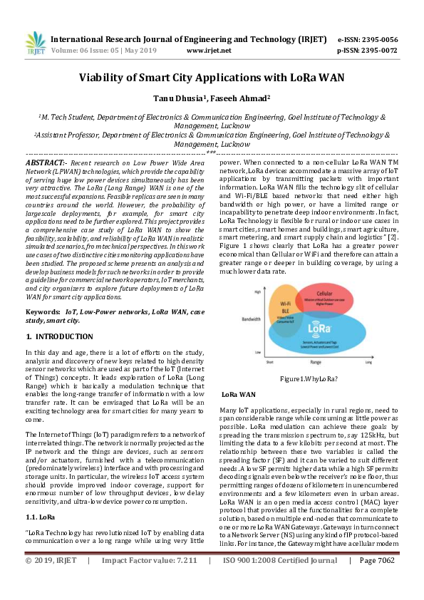 (PDF) IRJET- Viability of Smart City Applications with LoRa WAN