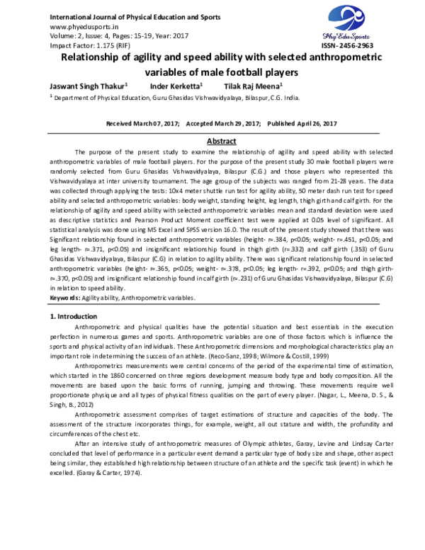 (PDF) Relationship of agility and speed ability with selected ...