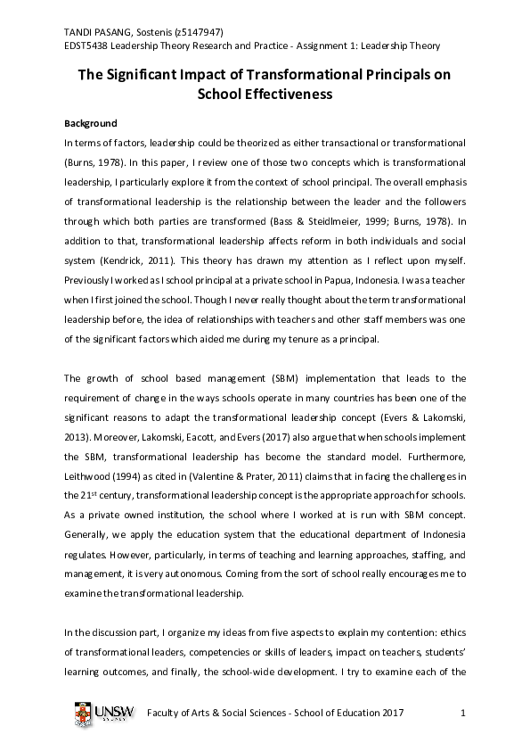(DOC) The Significant Impact of Transformational Principals on School ...