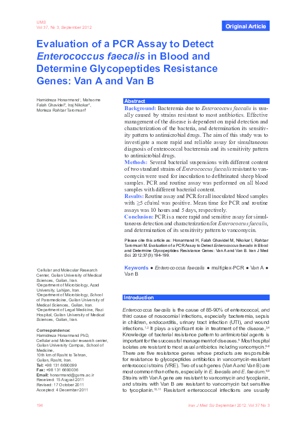 (PDF) Evaluation of a PCR Assay to Detect Enterococcus faecalis in ...