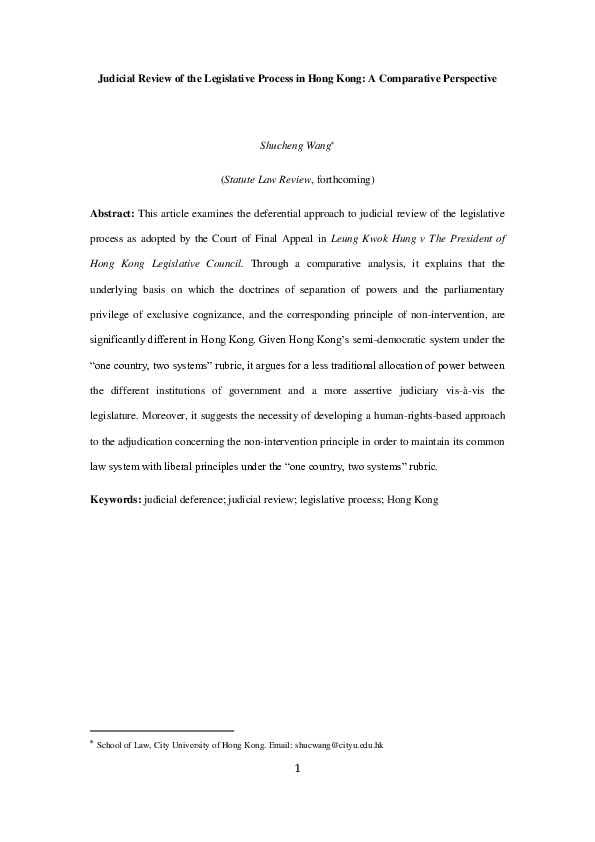 (DOC) Judicial Review of the Legislative Process in Hong Kong A
