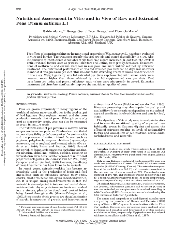(PDF) Nutritional Assessment in Vitro and in Vivo of Raw and Extruded ...