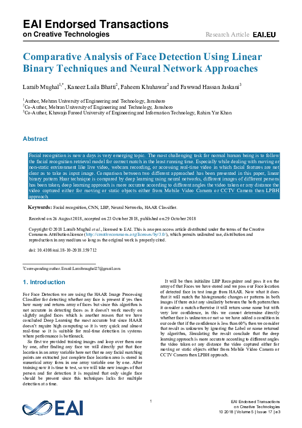 (PDF) Comparative Analysis of Face Detection Using Linear Binary ...