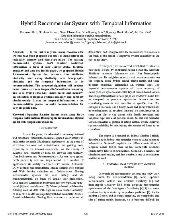 (PDF) Hybrid Recommender System with Temporal Information