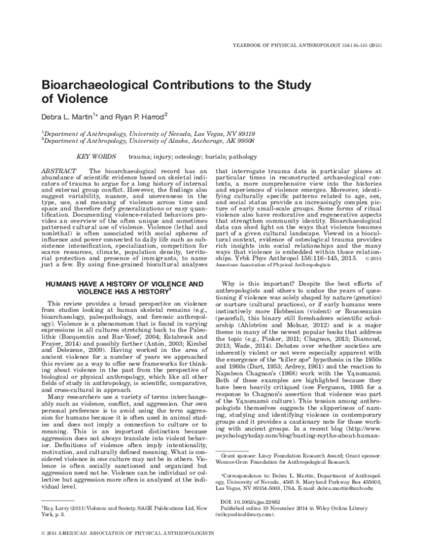 (PDF) Bioarchaeological Contributions to the Study of Violence HUMANS HAVE A HISTORY OF VIOLENCE
