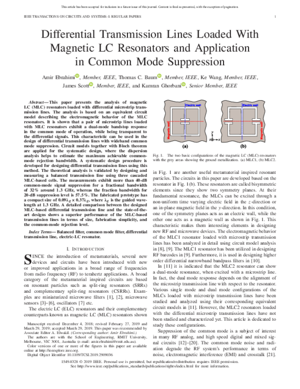 (PDF) Differential Transmission Lines Loaded With LC