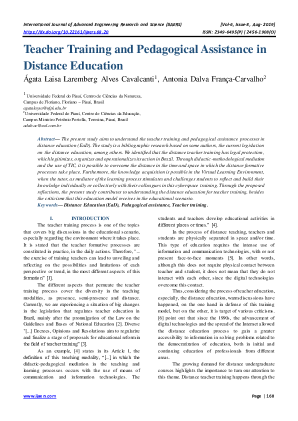 (PDF) Teacher Training and Pedagogical Assistance in Distance Education
