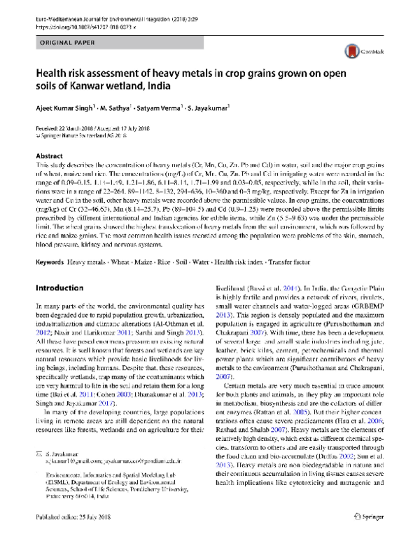 (PDF) Health risk assessment of heavy metals in crop grains grown on ...