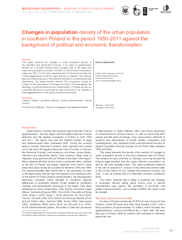 (PDF) Changes in population density of the urban population in southern ...