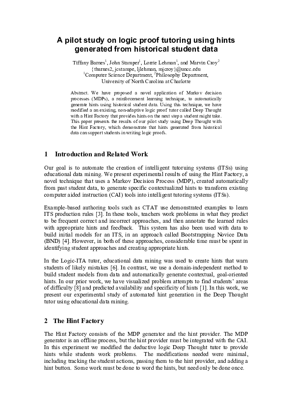 (PDF) A pilot study on logic proof tutoring using hints generated from ...