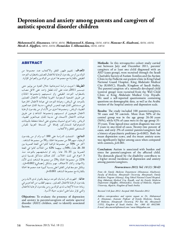(PDF) Depression and anxiety among parents and caregivers of autistic ...