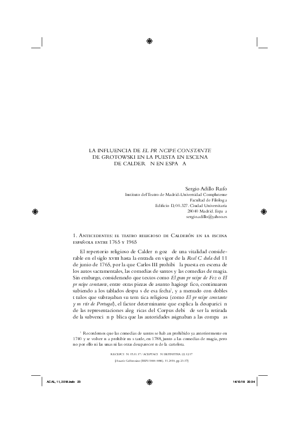 (PDF) LA INFLUENCIA DEL PRINCIPE CONSTANTE DE GROTOWSKI EN ESPAÑA Sergio Adillo Rufo