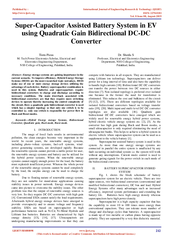 (PDF) IJERTSuperCapacitor Assisted Battery System in EV using
