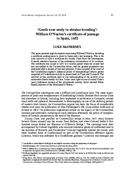 (PDF) 'Goeth over onely to obtaine breeding’ William O’Neylon’s