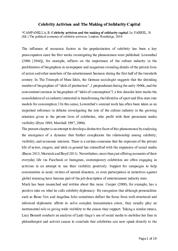 Celebrity activism essay image